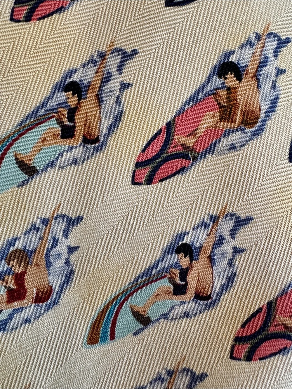 Tommy Bahama Silk Tie Surfer Surfboard Beach Hawaiian Novelty Tan Wide USA